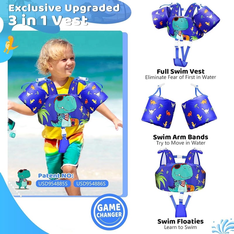 Vvinca Separable Toddler Swim Vest Fit 22-66 Lbs（2-6 Years）| 3 in 1 Toddler Floaties Pool Float & Arm Bands Boys and Girls, Adjustable Sturdy Safety for 2 3 4 5 6 Year - Image 2